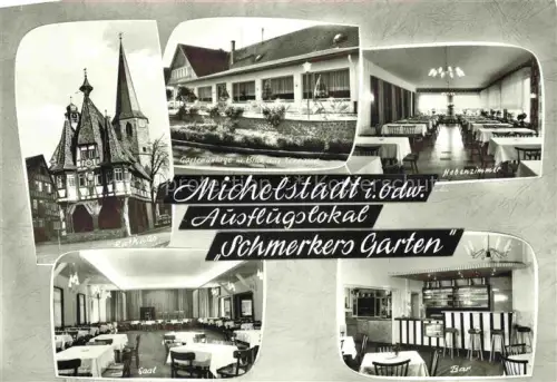 AK / Ansichtskarte Michelstadt Odenwald Hessen Rathaus Schmerkers-Garten Gaststaette Saal Nebenzimmer Bar Gartenanlage Terrasse Odenwald