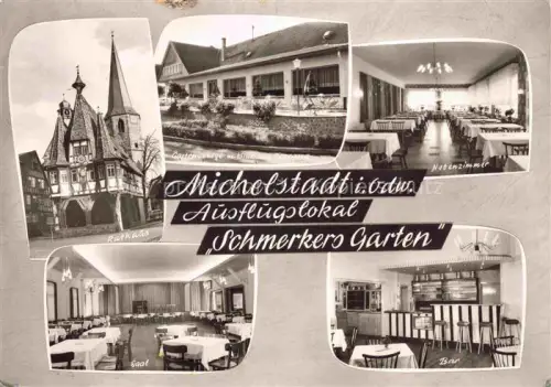 AK / Ansichtskarte Michelstadt Odenwald Hessen Rathaus Schmerkers-Garten Gaststaette Saal Nebenzimmer Bar Gartenanlage Terrasse Odenwald