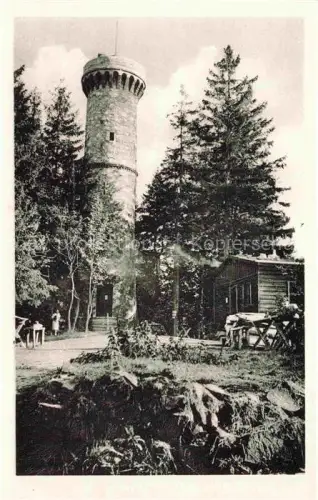 AK / Ansichtskarte Grosser Knollen 687m Herzberg Harz Osterode Niedersachsen Knollen-Baude Aussichtsturm Wald Bergkuppe Huette Tannen Naturstein Suedharz