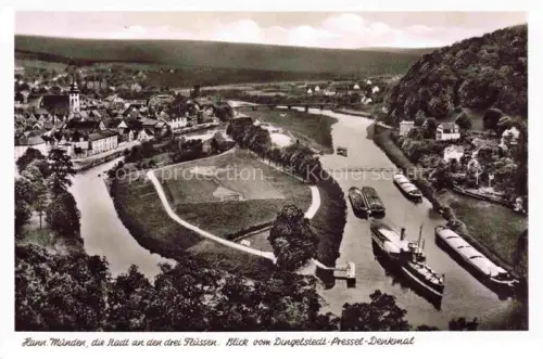 AK / Ansichtskarte Letzter Heller Dingelstedt-Pressel-Denkmal Drei-Fluesse Weser Fulda Werra Frachtkaehne Bruecke Kirche