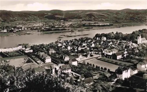AK / Ansichtskarte Bad Niederbreisig Bad Breisig Ahrweiler Rheinland-Pfalz Rhein Stadtpanorama Kirche Industrieschornsteine Fabrik Wohnhaeuser Huegel