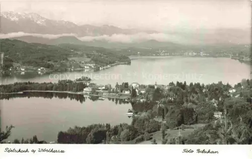 AK / Ansichtskarte Toeschling Techelsberg Poertschach Woerthersee Kaernten AT Woerthersee Halbinsel Seepanorama Berglandschaft Baeume Villen Seeufer