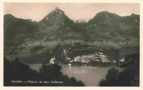 AK / Ansichtskarte Obstalden Glarus GL Walensee See Obstalden Filzbach Berglandschaft Felsen Wald Dorf