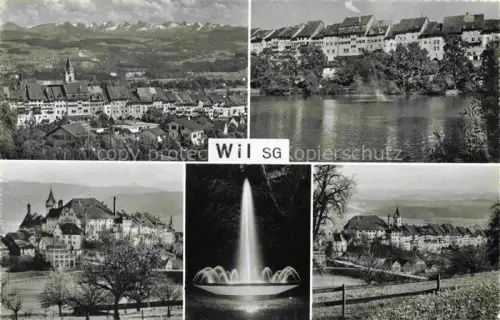 AK / Ansichtskarte Wil  SG Stadtpanorama Alpenkette See Fontaene Kirche Altstadt Mehrbildkarte Haeuser Huegel