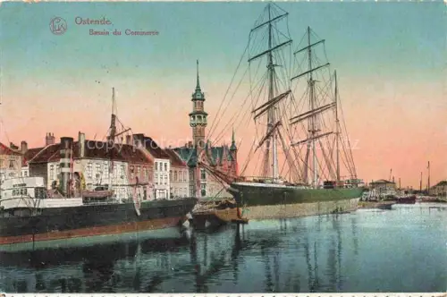 AK / Ansichtskarte OSTENDE Oostende West-Vlaanderen Belgie Bassin-du-Commerce Segelschiff Dampfschiff Hafen Kai Turm Feldpost
