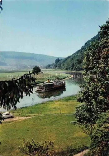 AK / Ansichtskarte Bodenfelde Weser Niedersachsen Weser Dampfschiff Fluss Huegel Wald Wiesen Ufer Haus-Mueller-Nolting