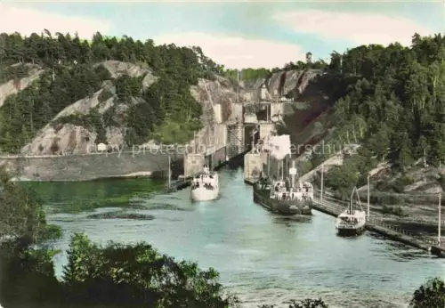 AK / Ansichtskarte Trollhaettan Sweden Trollhaette-Kanal Slussarna Schleuse Dampfschiffe Felsen Wald