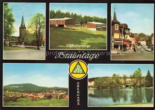 AK / Ansichtskarte Braunlage Harz Niedersachsen Jugendherberge Kirche Marktplatz Teich Oberharz Panorama DJH Mehrbildkarte