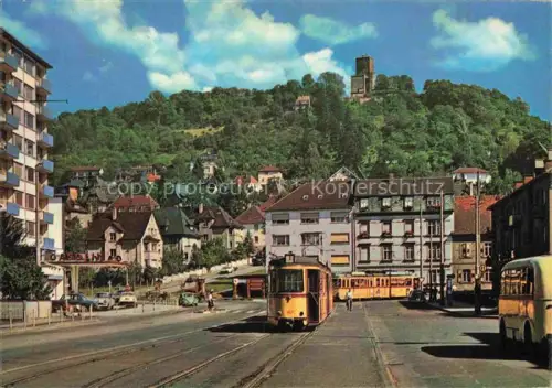 AK / Ansichtskarte Durlach Karlsruhe Baden BW Turmberg Strassenbahn Bus Strassenszene Hochhaus Wohngebiet Gasolino Autos