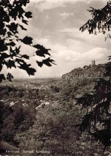 AK / Ansichtskarte Durlach Karlsruhe Baden BW Turmberg Panorama Wald Rheinebene Turm Baeume Weitblick