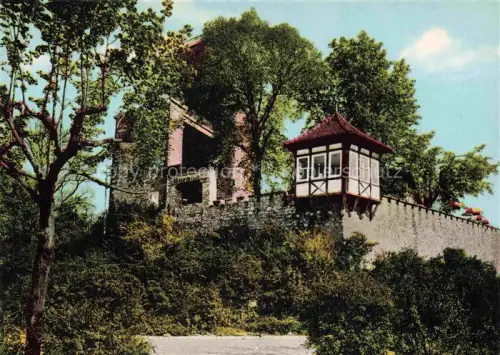 AK / Ansichtskarte Durlach Karlsruhe Baden BW Hoehengaststaette Burghof Turmberg Steinmauer Erkertuermchen Baeume Terrasse koloriert