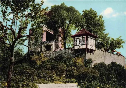 AK / Ansichtskarte Durlach Karlsruhe Baden BW Hoehengaststaette Burghof Turmberg Steinmauer Erkertuermchen Terrasse Baeume koloriert