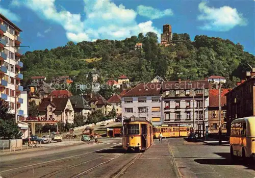 AK / Ansichtskarte Durlach Karlsruhe Baden BW Strassenbahn Bus Turmberg Hochhaus Strassenszene Gaststaette PKW Bergfried