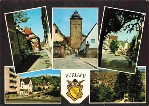 AK / Ansichtskarte Durlach Karlsruhe Baden BW Stadttor Turm Altstadt-Gasse Fussgaengerzone Stadtpanorama Bergbahn Wohngebiet Wappen Mehrbildkarte