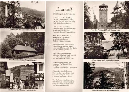 AK / Ansichtskarte Lautenbach Renchtal Murgtal Mehrbildkarte Teufelsmuehle Wanderheim Kirche Illert-Kapelle Lautenfels Schloss-Eberstein Schwarzwald