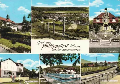 AK / Ansichtskarte Philippsthal Mehrbildkarte Schloss Rathaus Schwimmbad Zonengrenze Werra Villa-Koch Panorama Blick-nach-Vacha