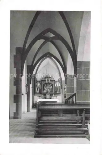 AK / Ansichtskarte Durlach Karlsruhe Baden BW Kath-Pfarrkirche St-Peter-und-Paul Gotische-Gewoelbe Altar Altarbild Kirchenbaenke Spitzbogen Mittelschiff
