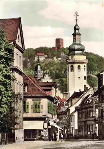 AK / Ansichtskarte Durlach Karlsruhe Baden BW Pfinztalstrasse Stadtkirche Turmberg Kirchturm Burgruine Geschaefte Strassenszene