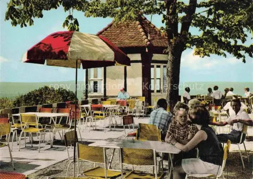 AK / Ansichtskarte Durlach Karlsruhe Baden BW Burghof Turmberg Hoehengaststaette Terrasse Rheinebene Sonnenschirm Gaeste Ausblick