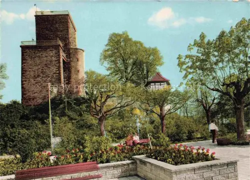 AK / Ansichtskarte Durlach Karlsruhe Baden BW Turmberg Burgturm Burghof Hoehengaststaette Promenade Blumenbeete Parkbank Aussichtsturm