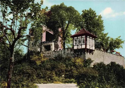 AK / Ansichtskarte Durlach Karlsruhe Baden BW Burghof Turmberg Hoehengaststaette Burgmauer Erker Baeume Sonnenschirme