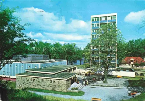 AK / Ansichtskarte Fantoft Bergen Norge Akvariet Havforskningsinstituttet Hochhaus Moderne-Architektur Meeresforschung Park Baeume