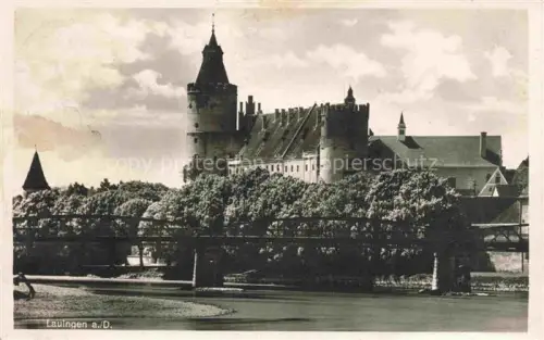 AK / Ansichtskarte Lauingen Donau Bayern Schloss Bruecke Fluss Turm Baeume Burganlage Stadtansicht