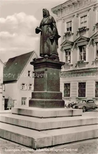 AK / Ansichtskarte Lauingen Donau Bayern Albertus-Magnus-Denkmal Denkmal Statue Buergerhaus Oldtimer Stadtplatz Historismus