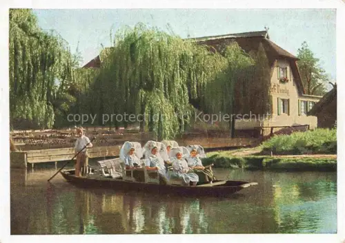 AK / Ansichtskarte Lehde Luebbenau Spreewald Brandenburg Kaffee-Venedig Kahn Spreewaelder-Tracht Weidenbaeume Steg Gaststaette Fliess