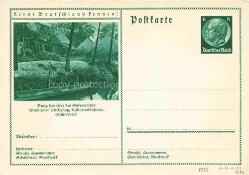 AK / Ansichtskarte Burg Spreewald Brandenburg Spreewald Kahnrundfahrten Wendischer-Kirchgang Heimatspiele Kanal Kahn Reetdachhaeuser Baeume