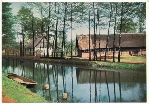 AK / Ansichtskarte Burg Spreewald Brandenburg Kaupen Spreewald Kanal Blockhaus Reetdach Kahn Birken Spiegelung