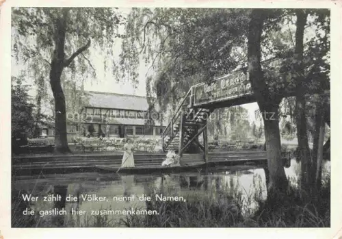 AK / Ansichtskarte Lehde Luebbenau Spreewald Brandenburg Café-Venedig Spreewald Kahn Weide Biergarten Gaststaette Fachwerk