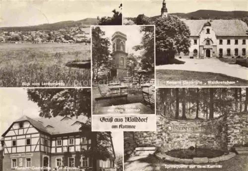 AK / Ansichtskarte Walddorf Oberlausitz Sachsen Lerchenberg Kottmar-Turm Aussichtsturm Waldkretscham Zur-Klause Spreequelle Konsum-Gaststaette Mehrbildkarte