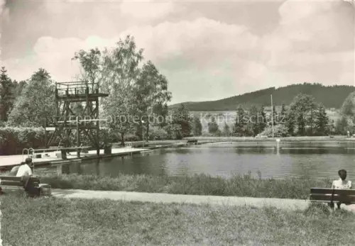 AK / Ansichtskarte Eichen Oppach Freibad Sprungturm Schwimmbecken Baenke Baeume Huegel Rasenflaeche