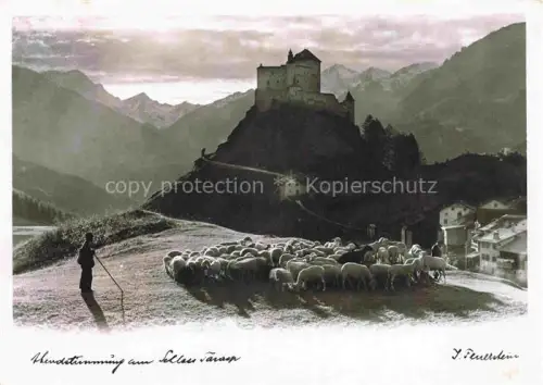 AK / Ansichtskarte Tarasp Schuls Scuol GR Abendstimmung Schafherde Schloss Tarasp