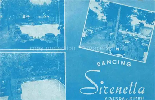 AK / Ansichtskarte Viserba Rimini IT Dancing-Sirenetta Via-Puccini Terrasse Garten Tische Tanzcafé Werbung Blautonung