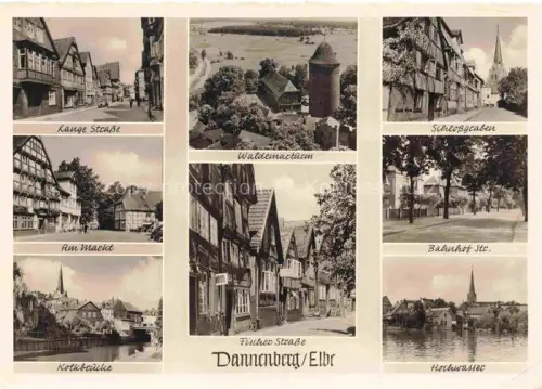 AK / Ansichtskarte Dannenberg  Elbe Luechow-Dannenberg Niedersachsen Lange-Strasse Am-Markt Kuckbruecke Waldturm Fischer-Strasse Schlossgraben Bahnhofstr Hochwasser Fachwerkhaus