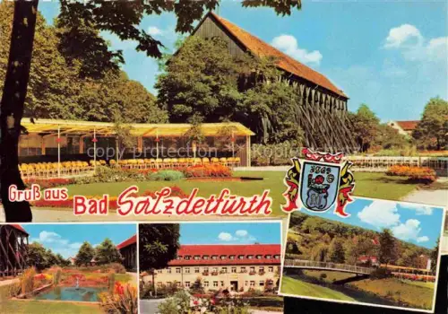AK / Ansichtskarte Bad Salzdetfurth Niedersachsen Gradierwerk Kurpark Kurgebaeude Teich Park Bruecke Sole Mehrbildkarte