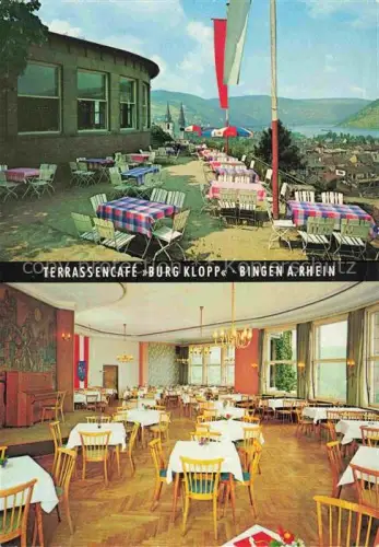 AK / Ansichtskarte Bingen Rhein Rheinland-Pfalz Burg-Klopp Terrassencafe Rheingoldsaal Rhein Stadtblick Terrasse Restaurant Rheinterrasse Mittelhein