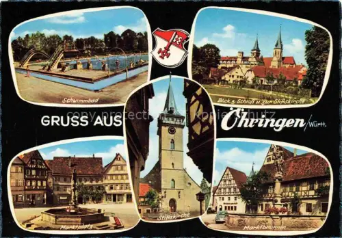 AK / Ansichtskarte oehringen  Hohenlohe Schwimmbad Stiftskirche Schloss Marktplatz Marktbrunnen Fachwerk Mehrbildkarte Hohenlohe