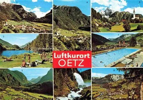 AK / Ansichtskarte oetz Oetz oetztal Tirol AT Piburger-See Stuibenfall Freibad Badeanlage Kirchdorf Bergdorf Talblick Wasserfall