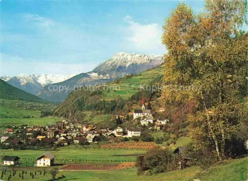 AK / Ansichtskarte Oetz oetz Tirol AT oetztal Kirchturm Alpenpanorama Berge Birke Dorf Wiesen Herbst Luftkurort