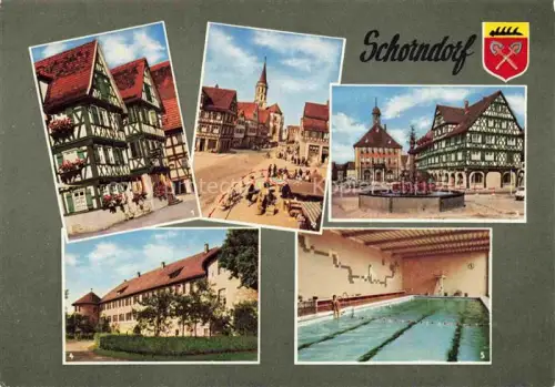 AK / Ansichtskarte Schorndorf  Wuerttemberg Daimler-Haus Fachwerkhaus Marktplatz Ev.-Kirche Rathaus Schloss Hallenbad Brunnen Wappen