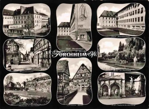 AK / Ansichtskarte Forchheim  Oberfranken Krankenhaus Riesenstrasse Stadtpark Stadtmauer Sommermuehle Stadtpfarrkirche Fachwerkhaus