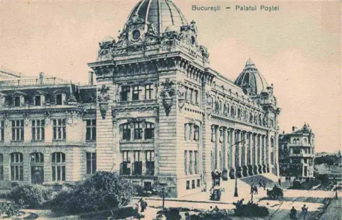 AK / Ansichtskarte Bucharest Palatul-Postei Postpalais Kuppel Prachtbau Ecke Pferdewagen Passanten