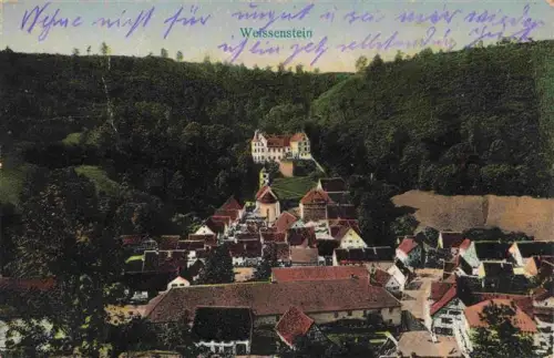 AK / Ansichtskarte Weissenstein Lauterstein Wuerttemberg Goeppingen BW Schloss Stadtansicht Daecher Wald Huegel Fachwerkhaus Kirche Handkolorierung