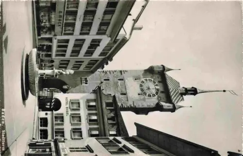 AK / Ansichtskarte BADEN  AG (Schweiz) Stadtturm Stadttor Brunnen Uhr Hotel-Engel Mittelalterturm Innenstadt Gasthof
