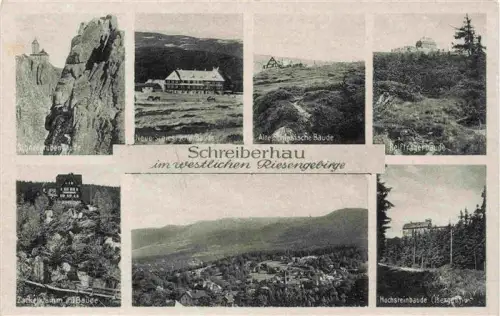 AK / Ansichtskarte Schreiberhau Szklarska Poreba Riesengebirge PL Schneegrubenbaude Schlesische-Baude Zackenklamm Hochsteinbaude Riesengebirge Mehrbildkarte