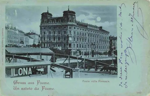 AK / Ansichtskarte Fiume  RIJEKA Susak Croatia Ponte-sulla-Fiumara Ilona-Furdo Bruecke Mondnacht Gruenderzeitgebaeude Hafen Bad