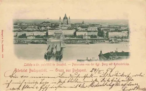 AK / Ansichtskarte BUDAPEST HU Kettenbruecke Donau Burg Kuppel Basilika Stadtpanorama Kgl-Burg